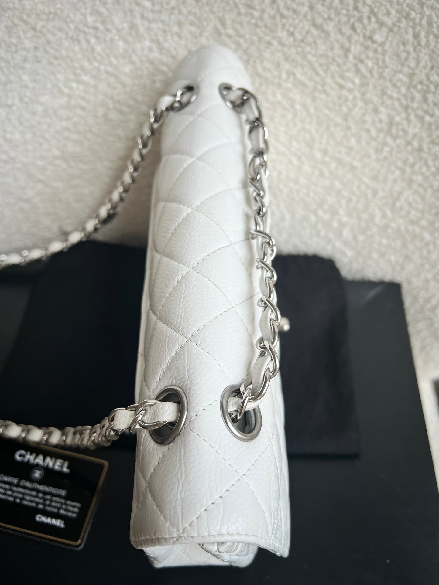 Chanel Medium Classic Flap in White Caviar (RRP £9090)