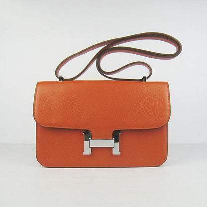 Luxury Hermes Calf Leather Message Bag Orange Silver