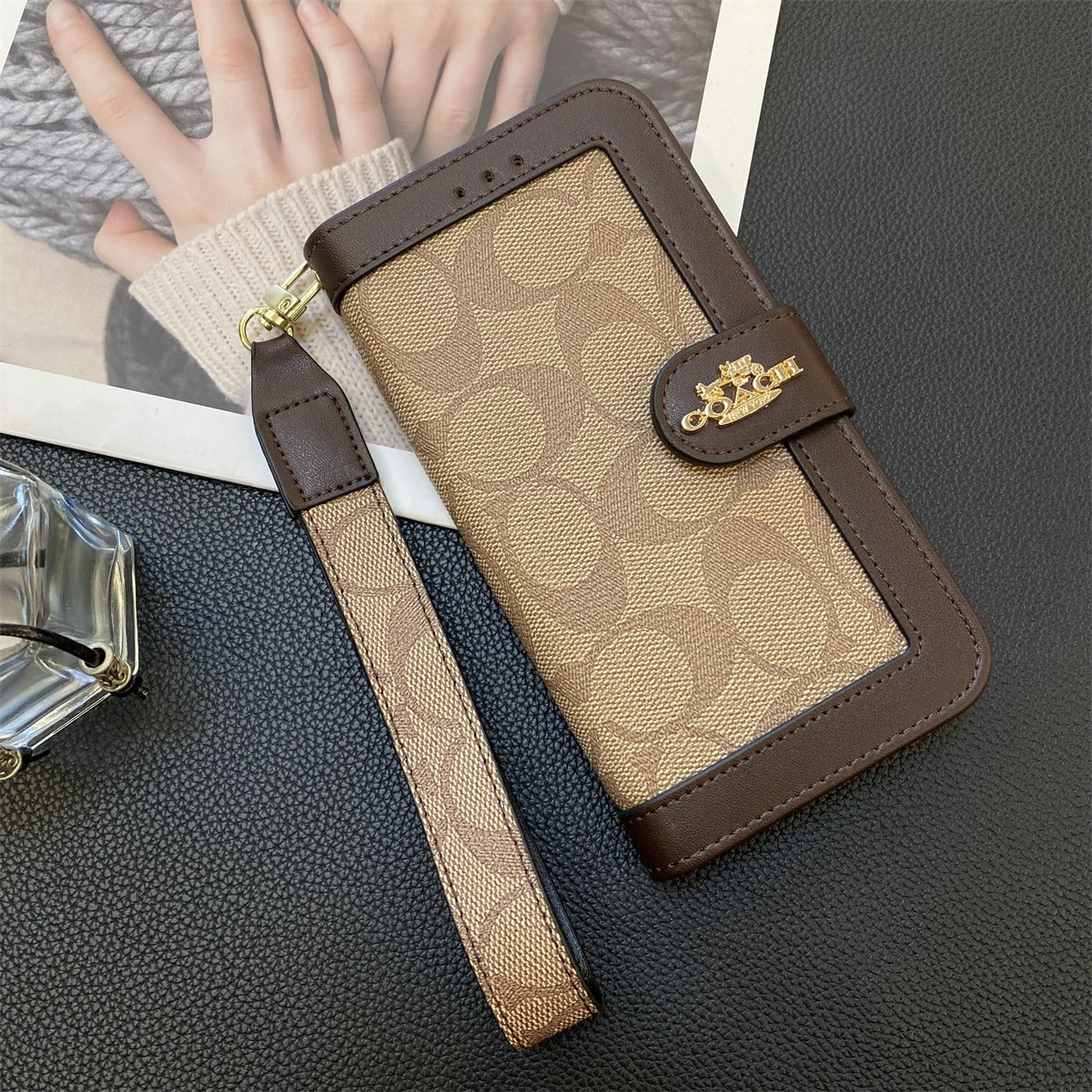 CH Classic Leather Pattern Wallet iPhone Case
