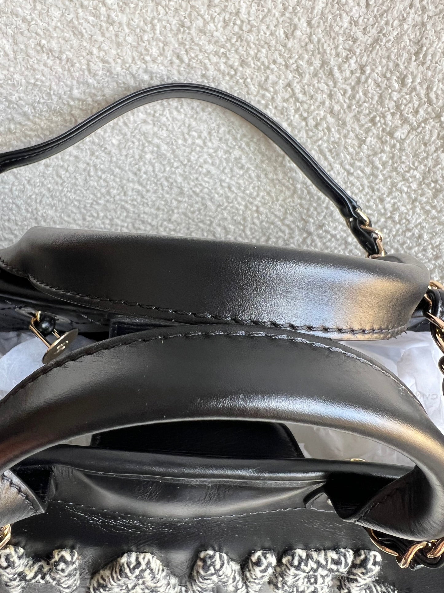 Chanel Deauville Tote in Black Glazed Calfskin and Monochrome Boucle Tweed (RRP £5800)
