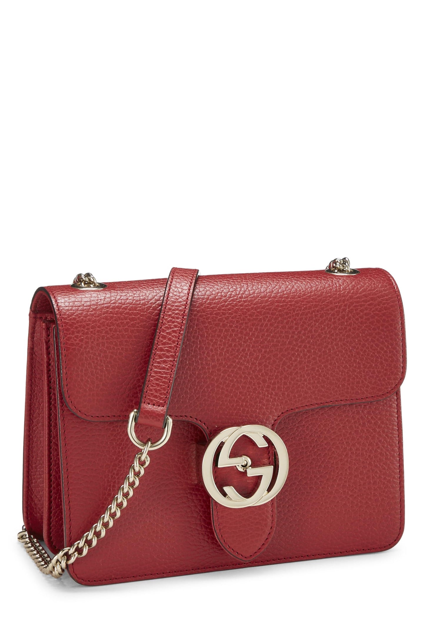 Gucci,  Red Leather Interlocking GG Crossbody, Red