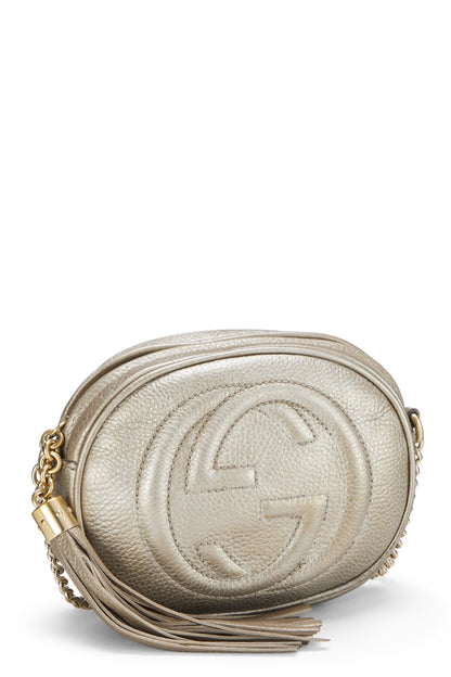 Gucci,  Metallic Gold Leather Soho Round Chain Crossbody Mini, Gold