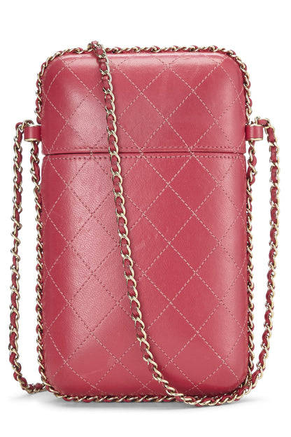 Chanel,  Pink Calfskin Crossbody Chain Phone Holder, Pink