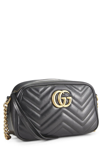 Gucci,  Black Leather GG Marmont Crossbody, Black