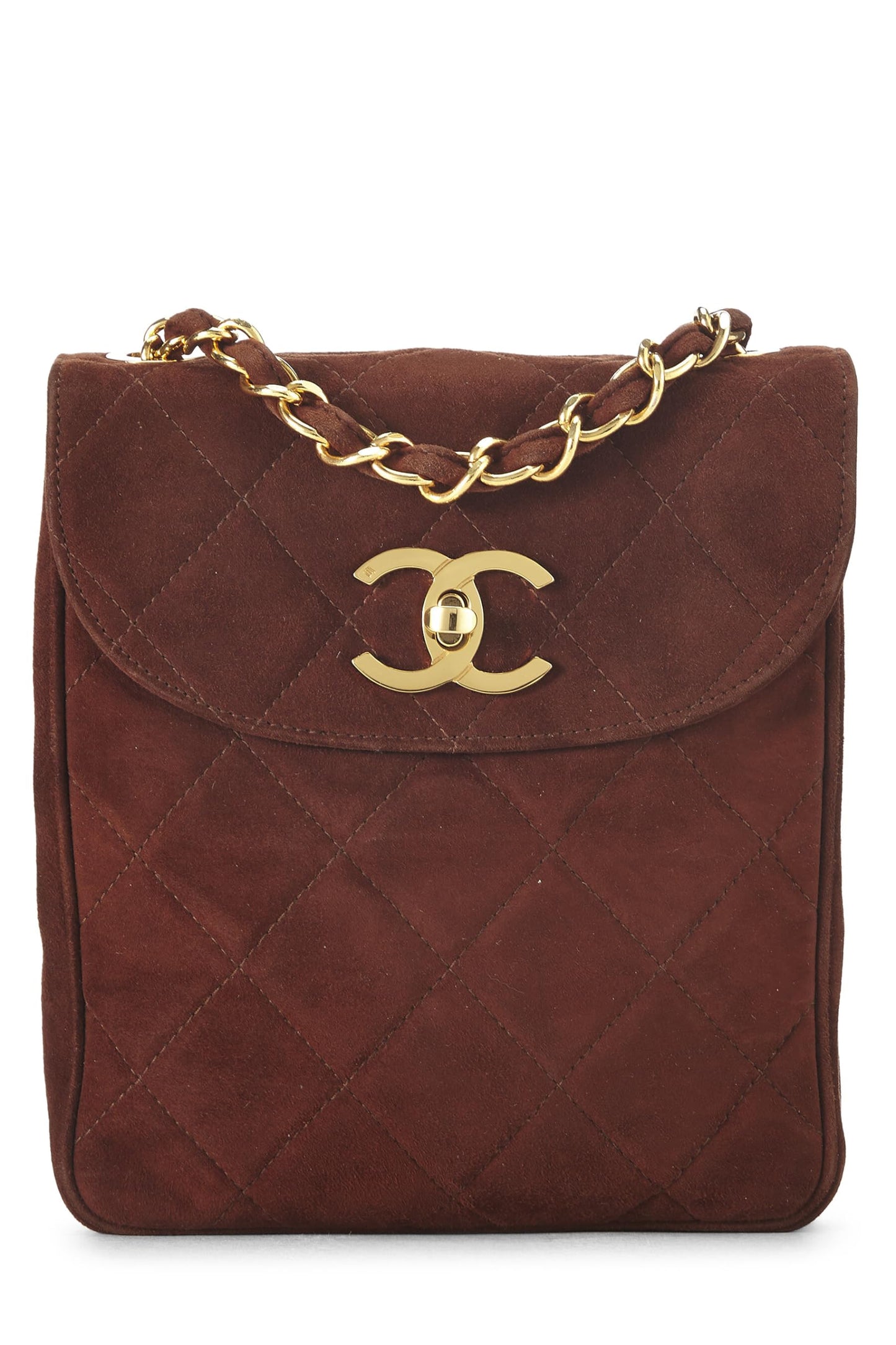 Chanel,  Brown Suede Crossbody, Brown