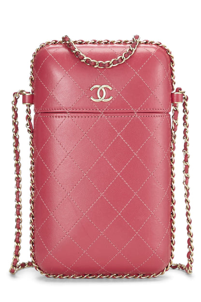 Chanel,  Pink Calfskin Crossbody Chain Phone Holder, Pink