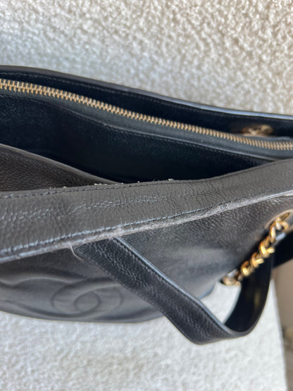 Chanel Vintage Black Caviar Chain Tote with Gold Hardware