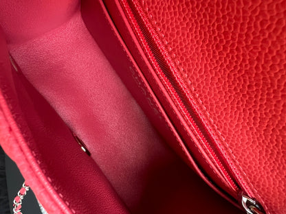 Chanel Square Mini Classic Flap in Coral Red Suede Caviar