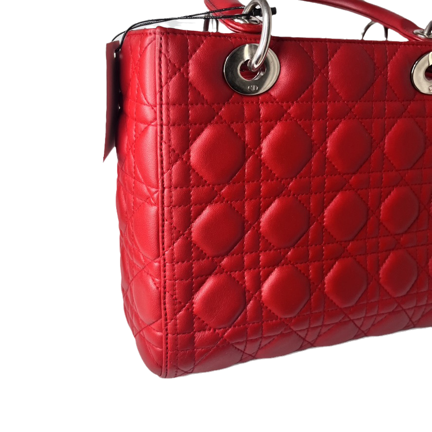 Lady Dior Medium Bag Red Lambskin Cannage Leather Without Strap