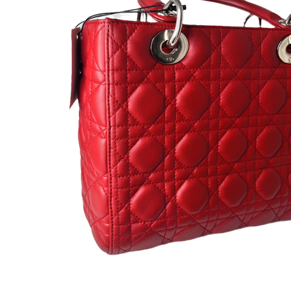 Lady Dior Medium Bag Red Lambskin Cannage Leather Without Strap