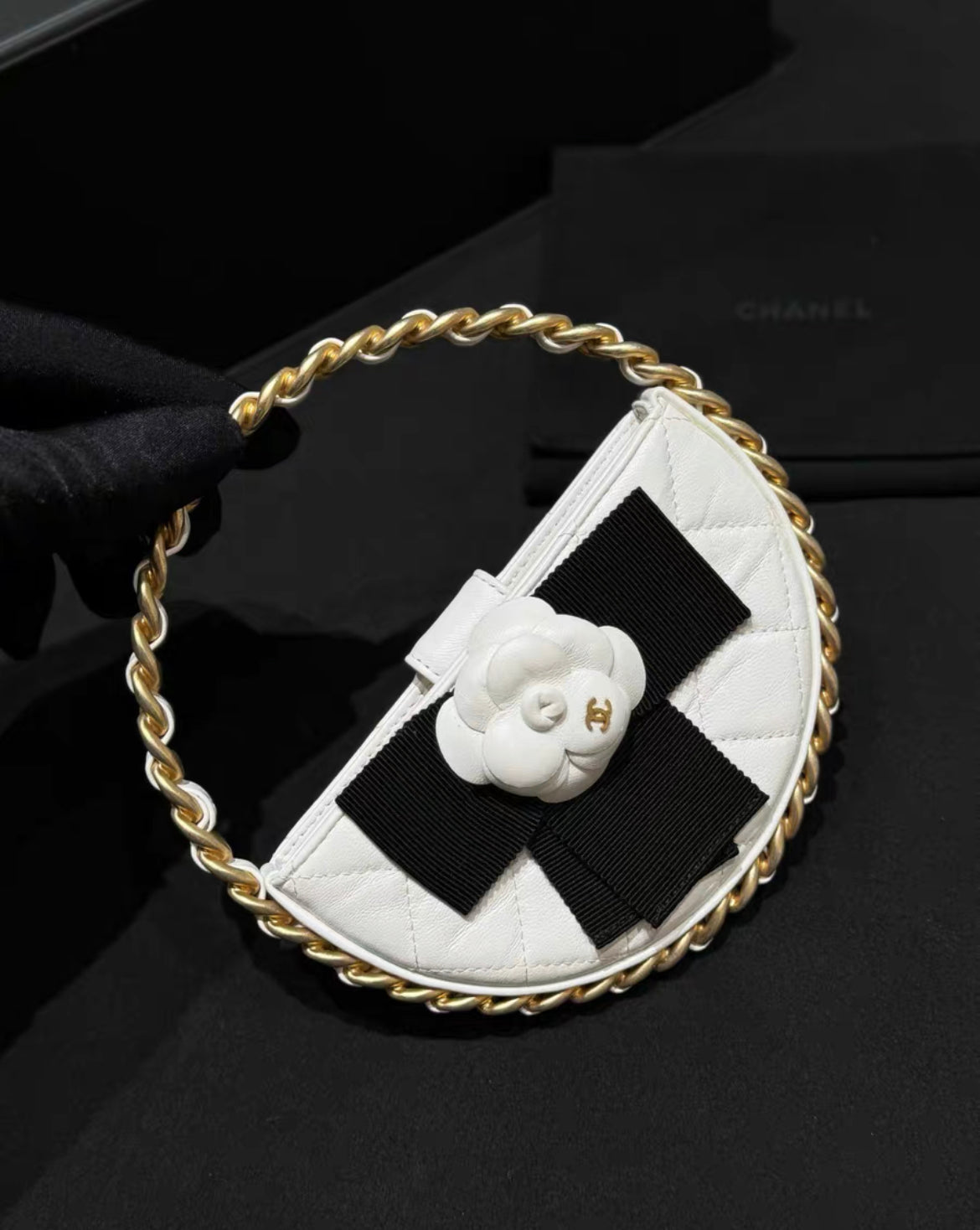 Chanel 23K Camellia Hula Hoop Bag White