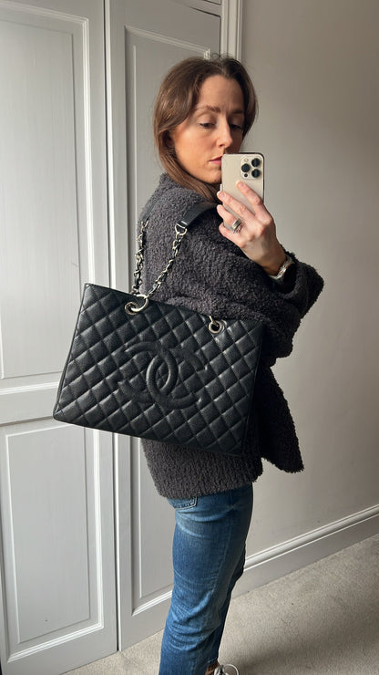 Chanel Black Caviar Grand Shopper Tote (GST) Silver Hardware