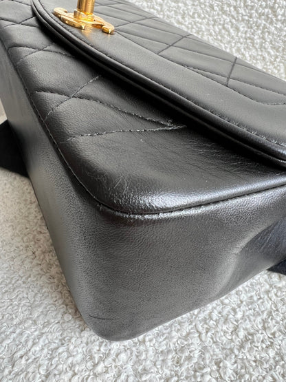 Chanel Vintage Diana Flap Bag in Black Lambskin with 24k Hardware