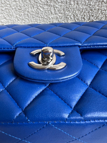 Chanel Medium Classic Flap in Cobalt Blue Lambskin with silver hardware (RRP £9090)