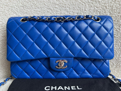Chanel Medium Classic Flap in Cobalt Blue Lambskin with silver hardware (RRP £9090)