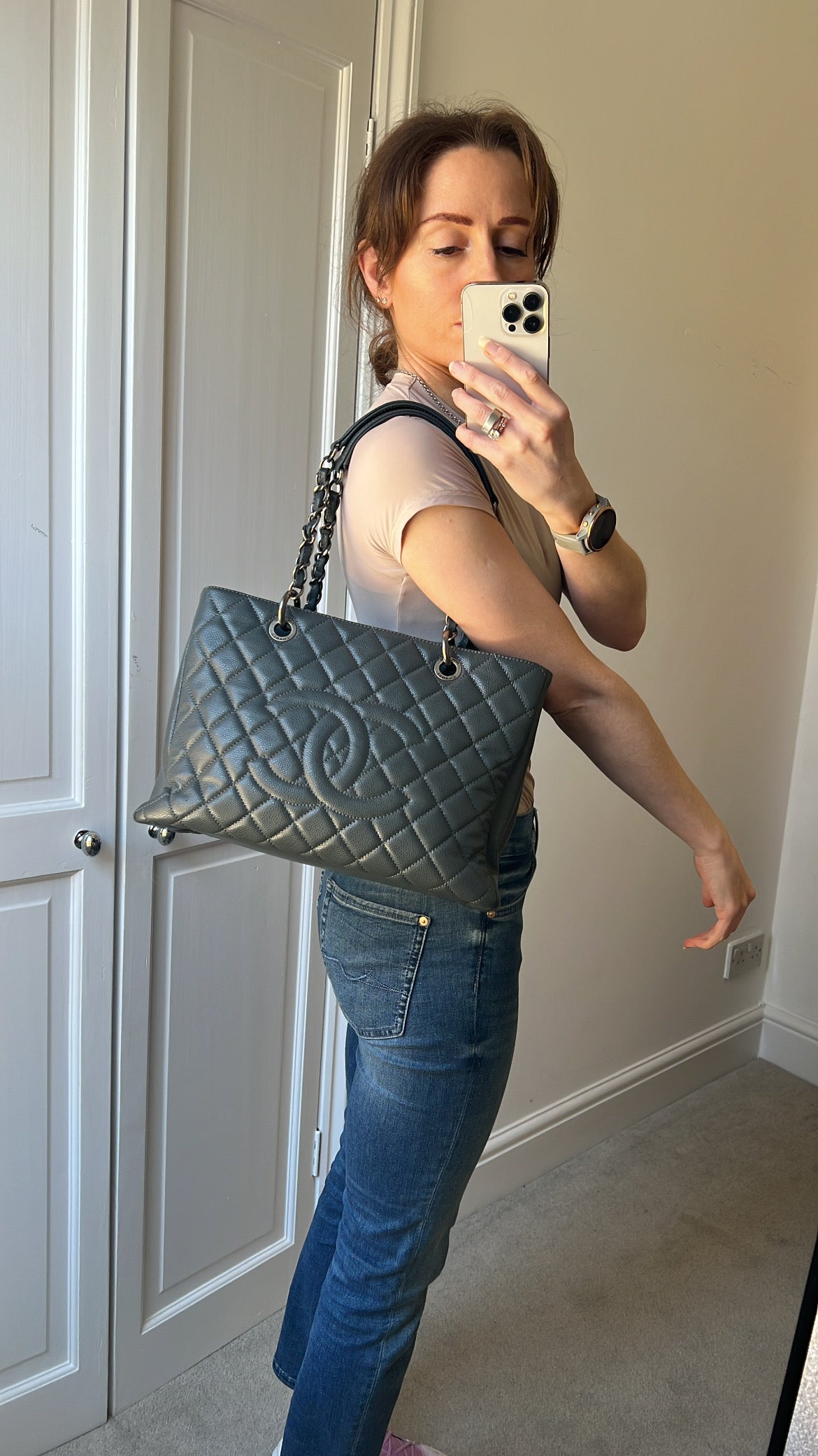 Chanel Grey Caviar Grand Shopper Tote (GST) Silver Hardware