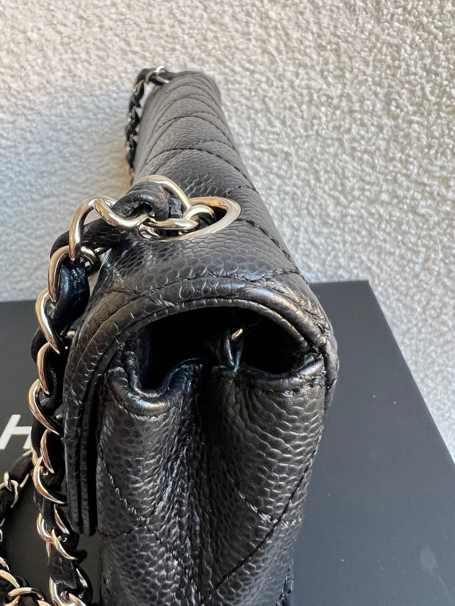 Chanel East West Flap in Black Caviar Silver Hardware