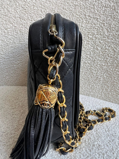 Chanel Vintage Black Lambskin Camera Bag with 24k Gold Hardware
