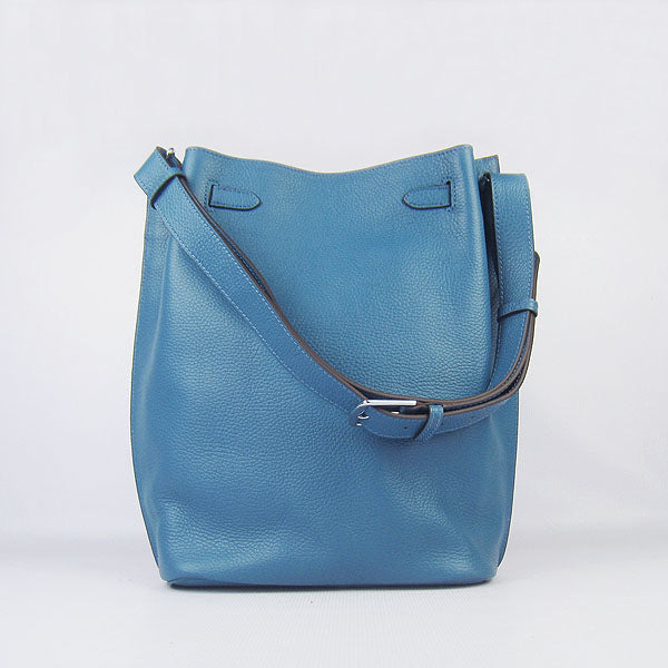 Luxury Hermes Nappa Leather Shoulder Bag Blue Silver
