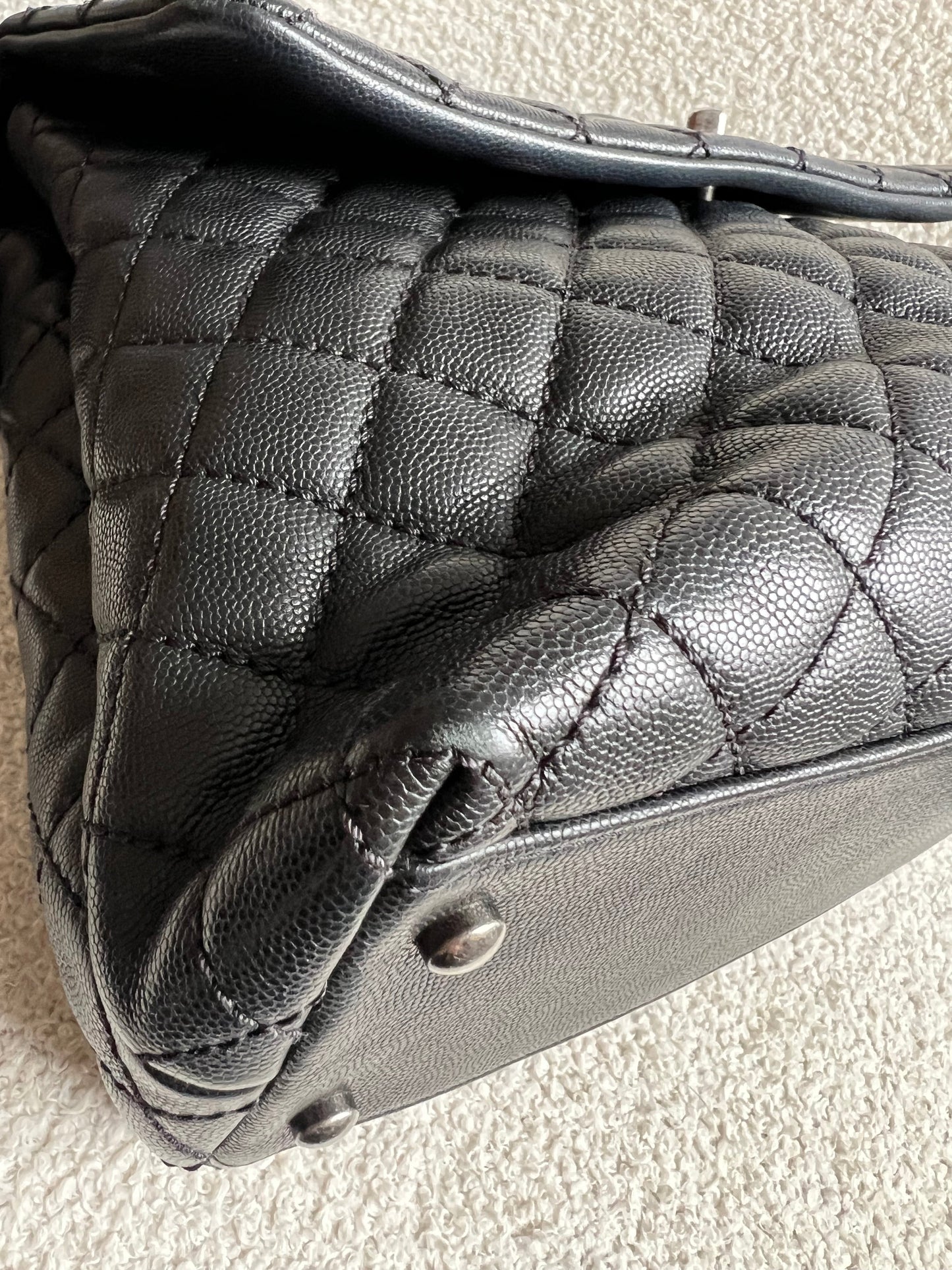 Chanel Black Quilted Caviar Leather Medium Coco Handle Bag