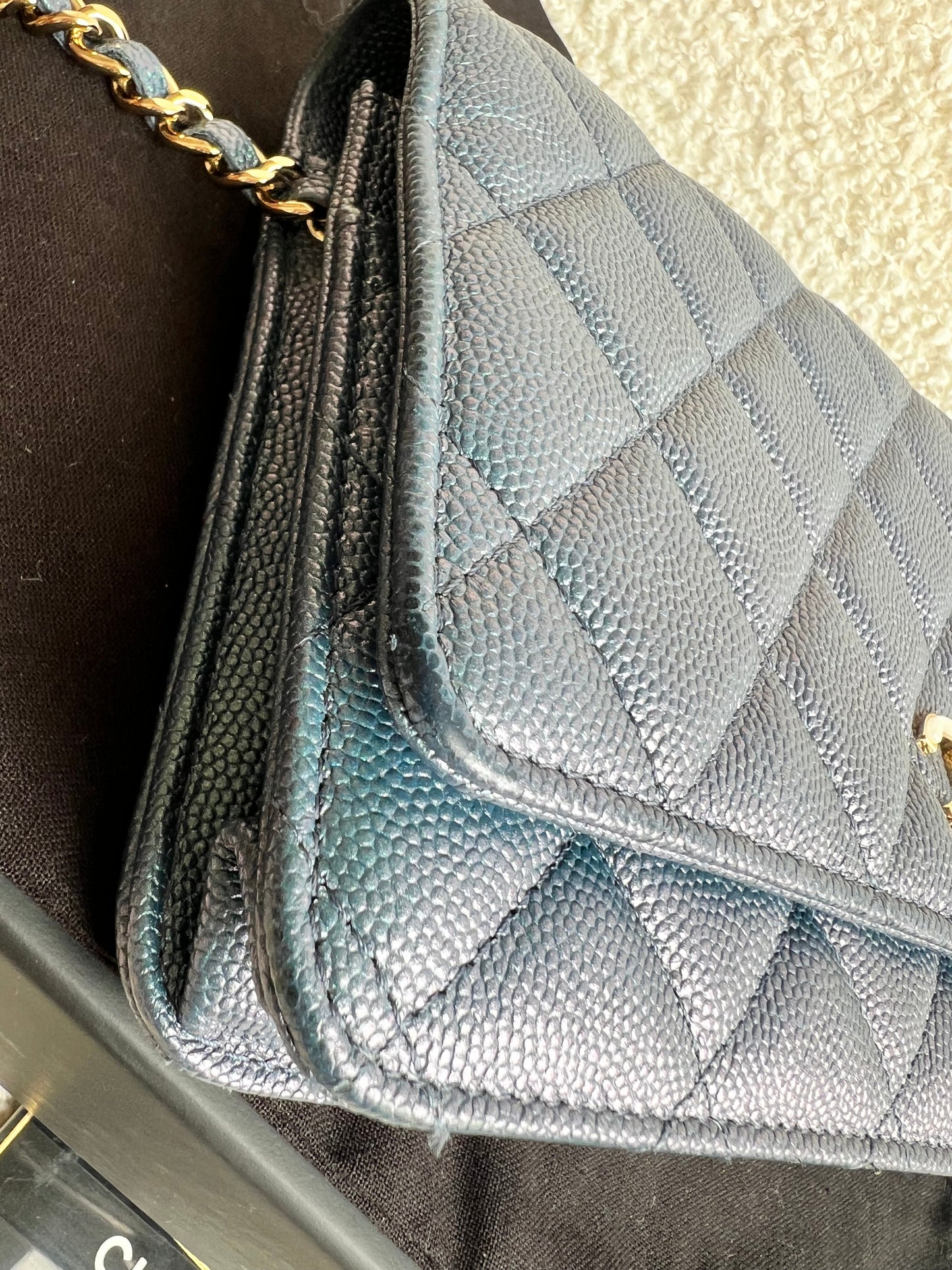 Chanel Iridescent Blue Caviar Wallet on Chain