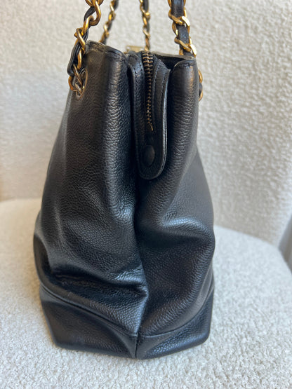 Chanel Vintage Black Caviar Chain Tote with Gold Hardware