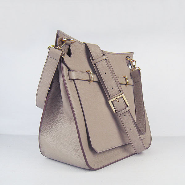 Luxury Hermes Leather Shoulder Bag Grey Golden