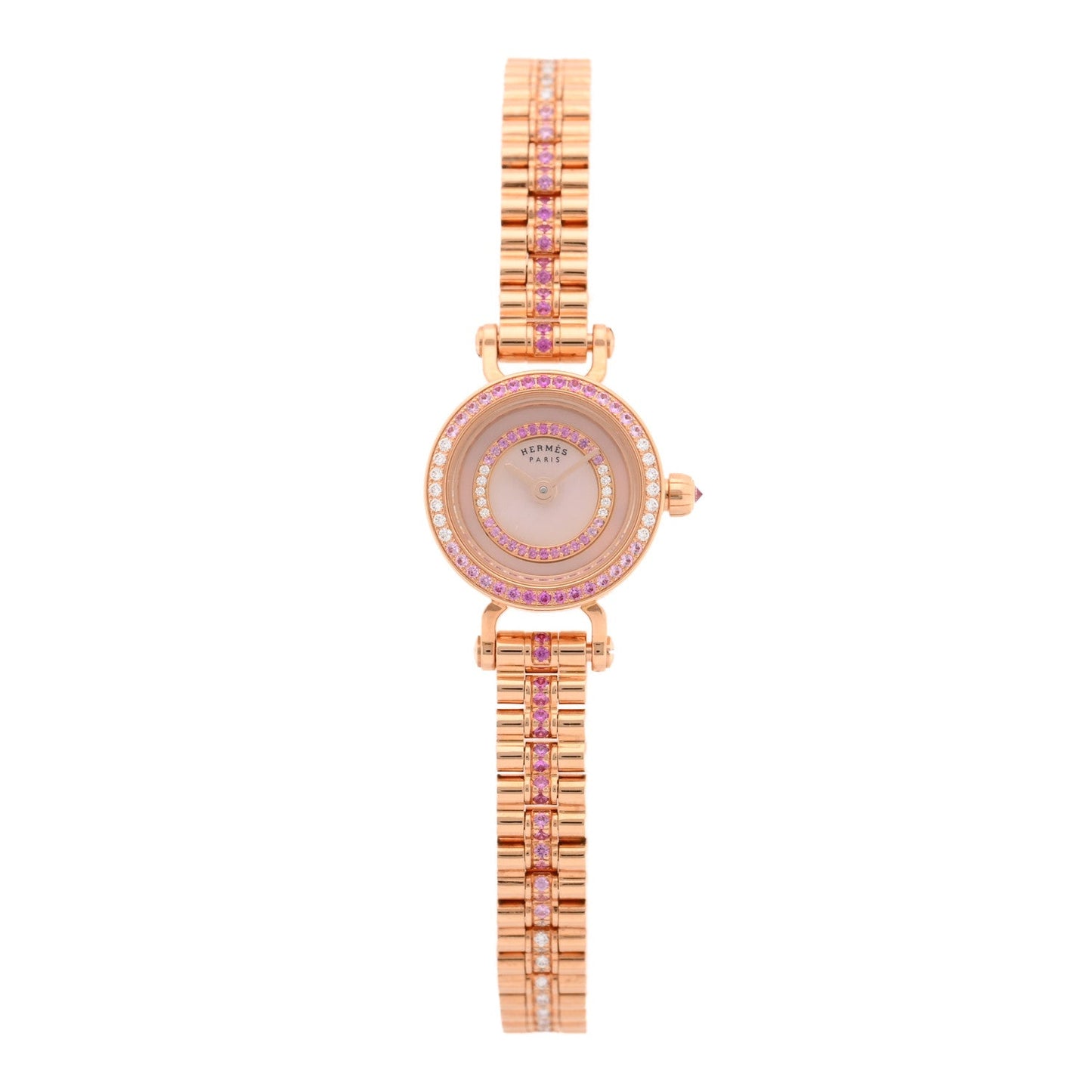 18K Rose Gold Diamond Pink Sapphire 16mm Faubourg Quartz Watch
