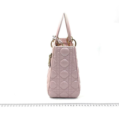 Lady Dior Medium Handbag Pearlescent Pink Cannage Leather Gold Hardware