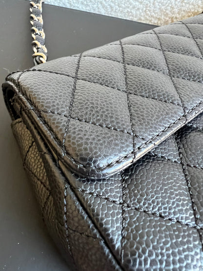 Chanel East West Flap in Black Caviar Silver Hardware