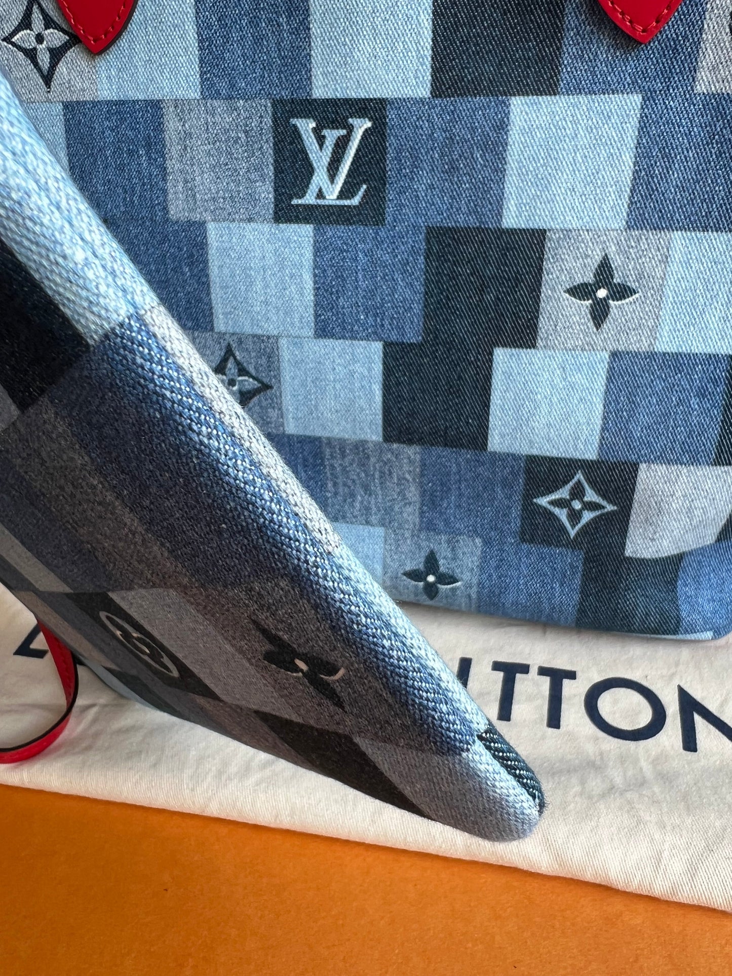 Louis Vuitton Neverfull MM Denim Rouge Patchwork