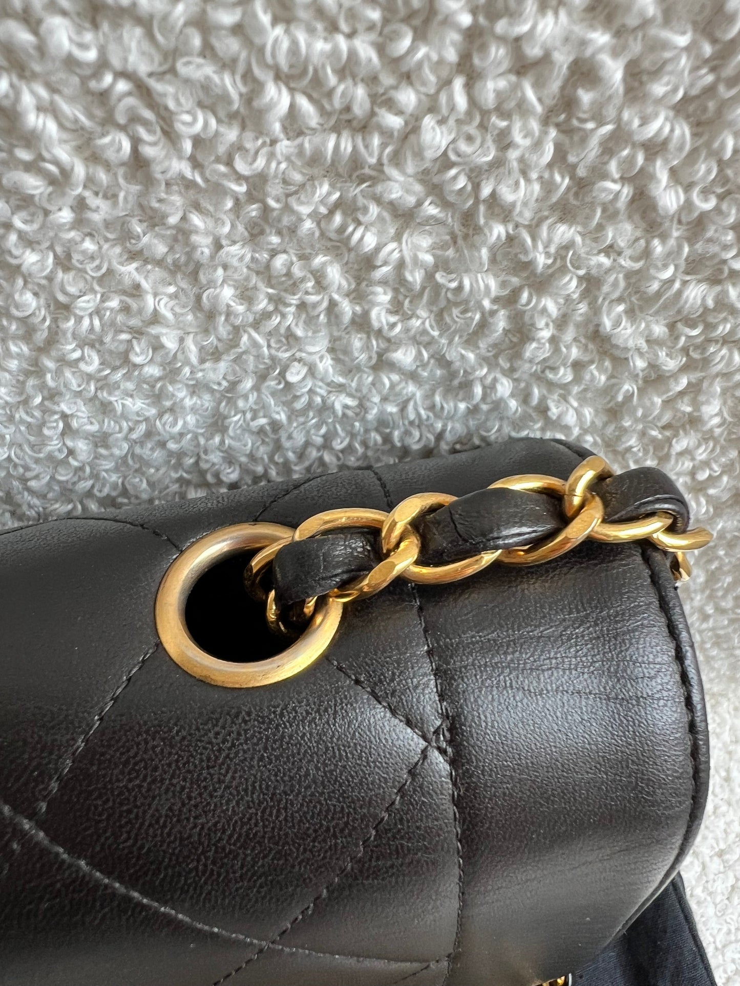 Chanel Vintage Diana Flap Bag in Black Lambskin with 24k Hardware