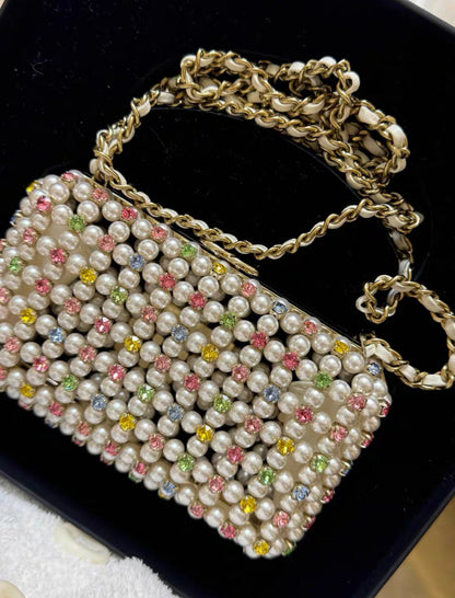 Rare Chanel 23Ss Multicolor Pearl Box Minaudiere