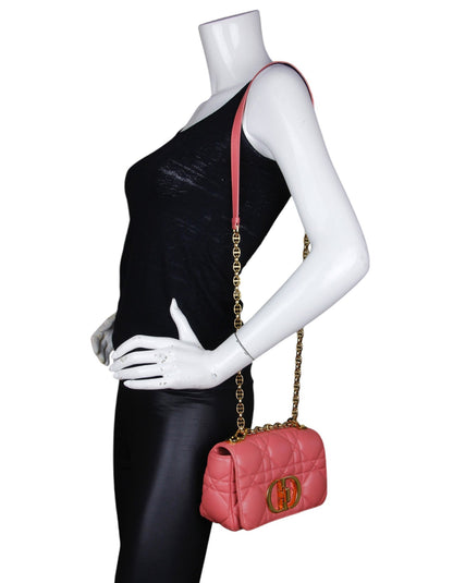 Christian Dior Pink Leather Cannage Small Caro Bag