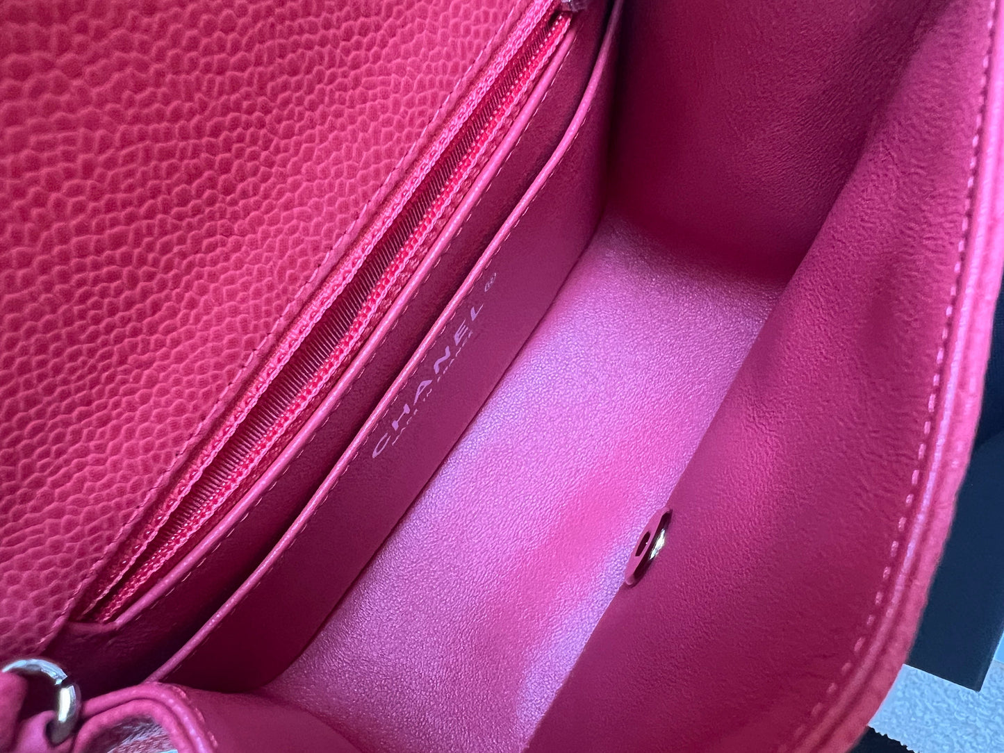 Chanel Square Mini Classic Flap in Coral Red Suede Caviar