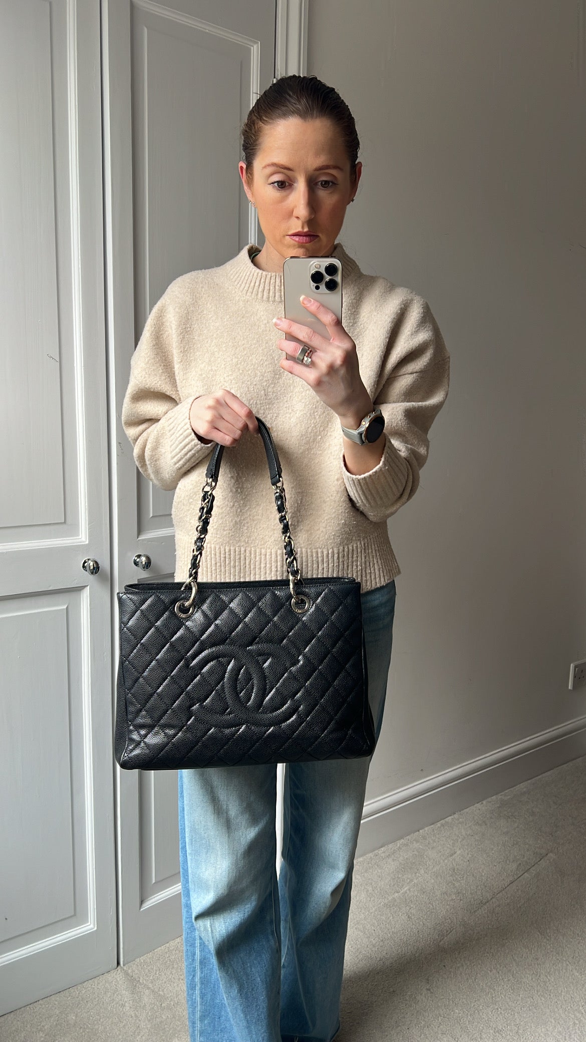 Chanel Black Caviar Grand Shopper Tote (GST) Silver Hardware