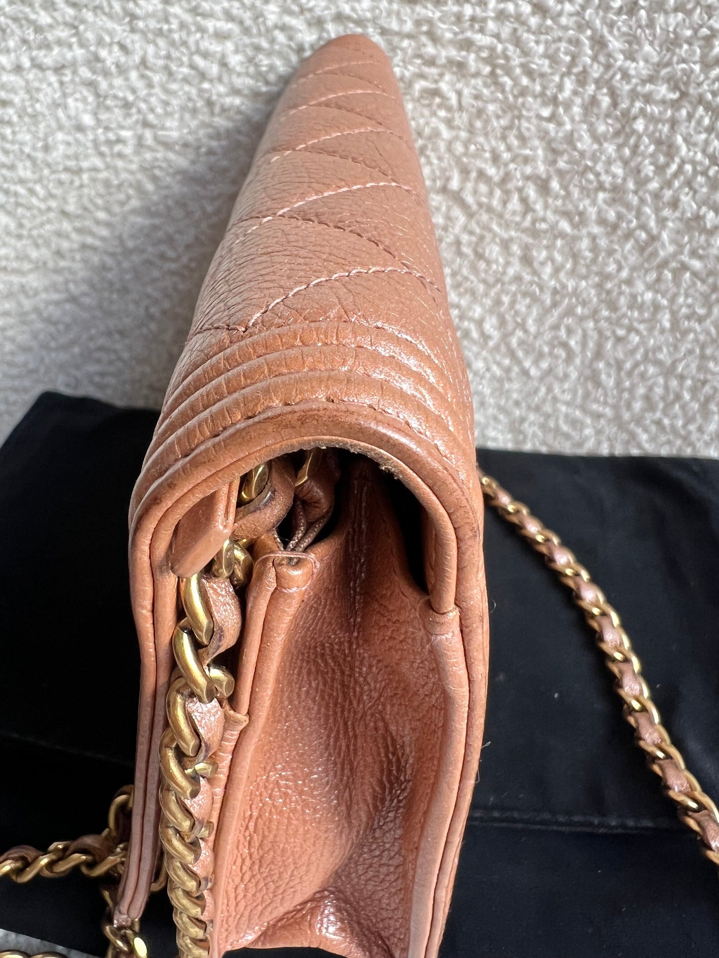 Chanel Dark Beige Quilted Caviar Boy Wallet on Chain