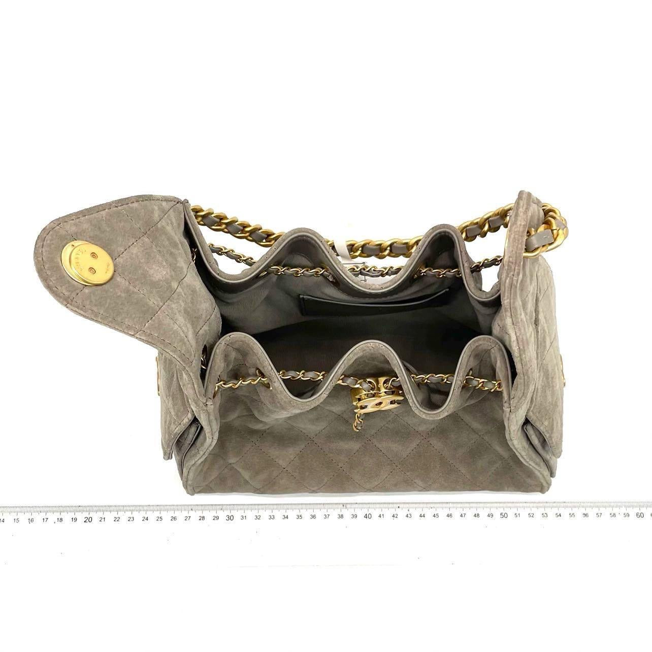 Chanel 25 Hobo Small Suede Grey Gold Hardware