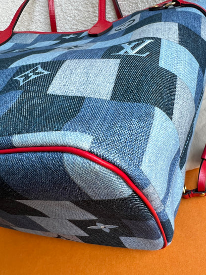 Louis Vuitton Neverfull MM Denim Rouge Patchwork