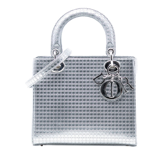 Dior Lady Dior Cannage Silver Handbag