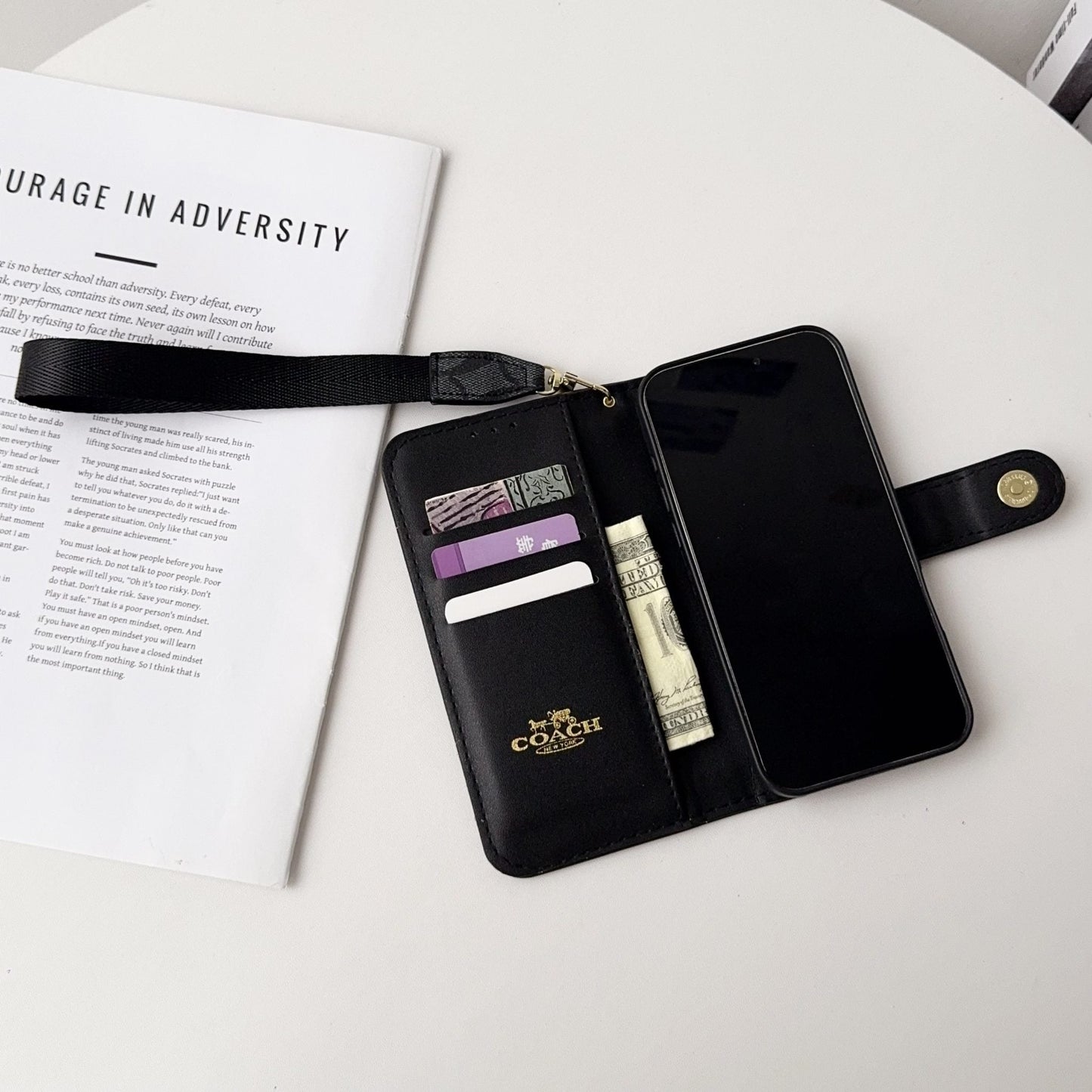 CH Classic Leather Pattern Wallet iPhone Case