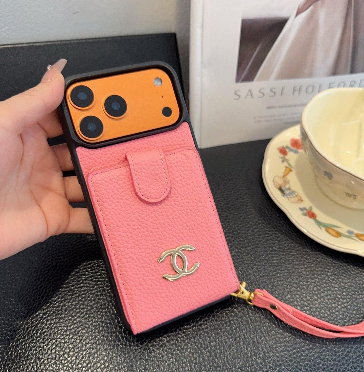 Chanel Style Leather Flip Card Holder Crossbody Phone Case