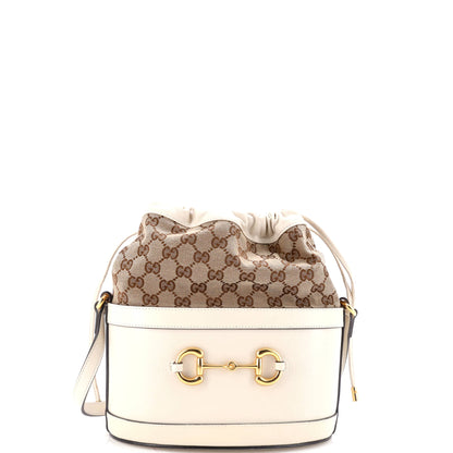 Horsebit 1955 Bucket Crossbody Bag Leather and GG Canvas Small