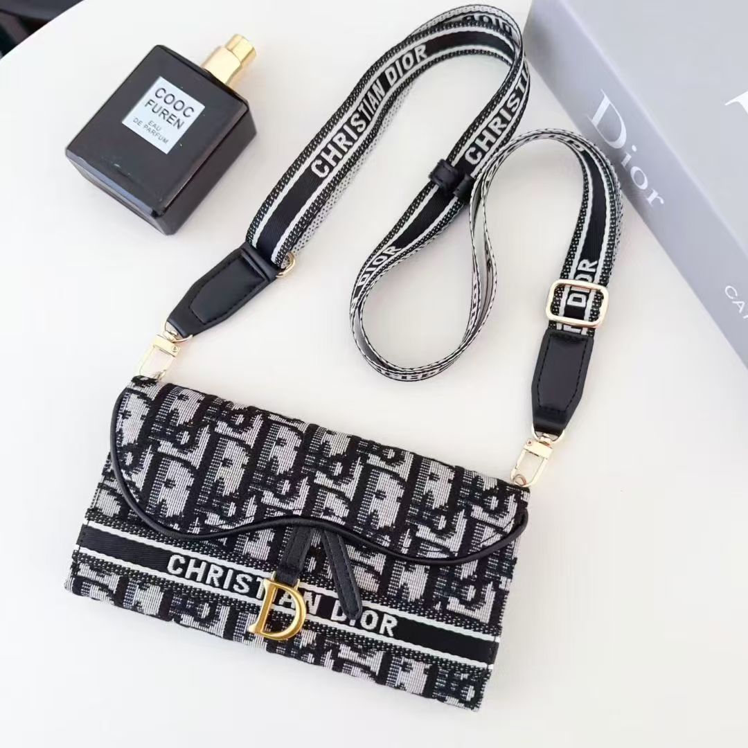 Dior Oblique Jacquard Phone Case Bag with Crossbody Strap & Chain Handle