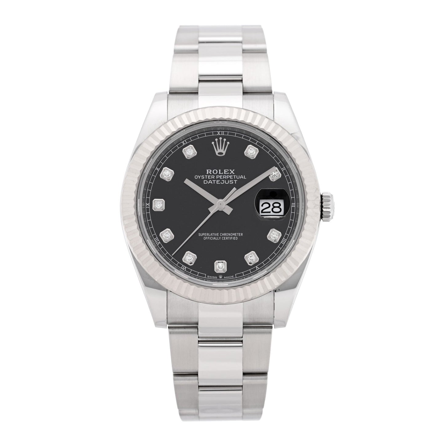 Stainless Steel 18K White Gold Diamond 41mm Oyster Perpetual Datejust Watch Black 126334