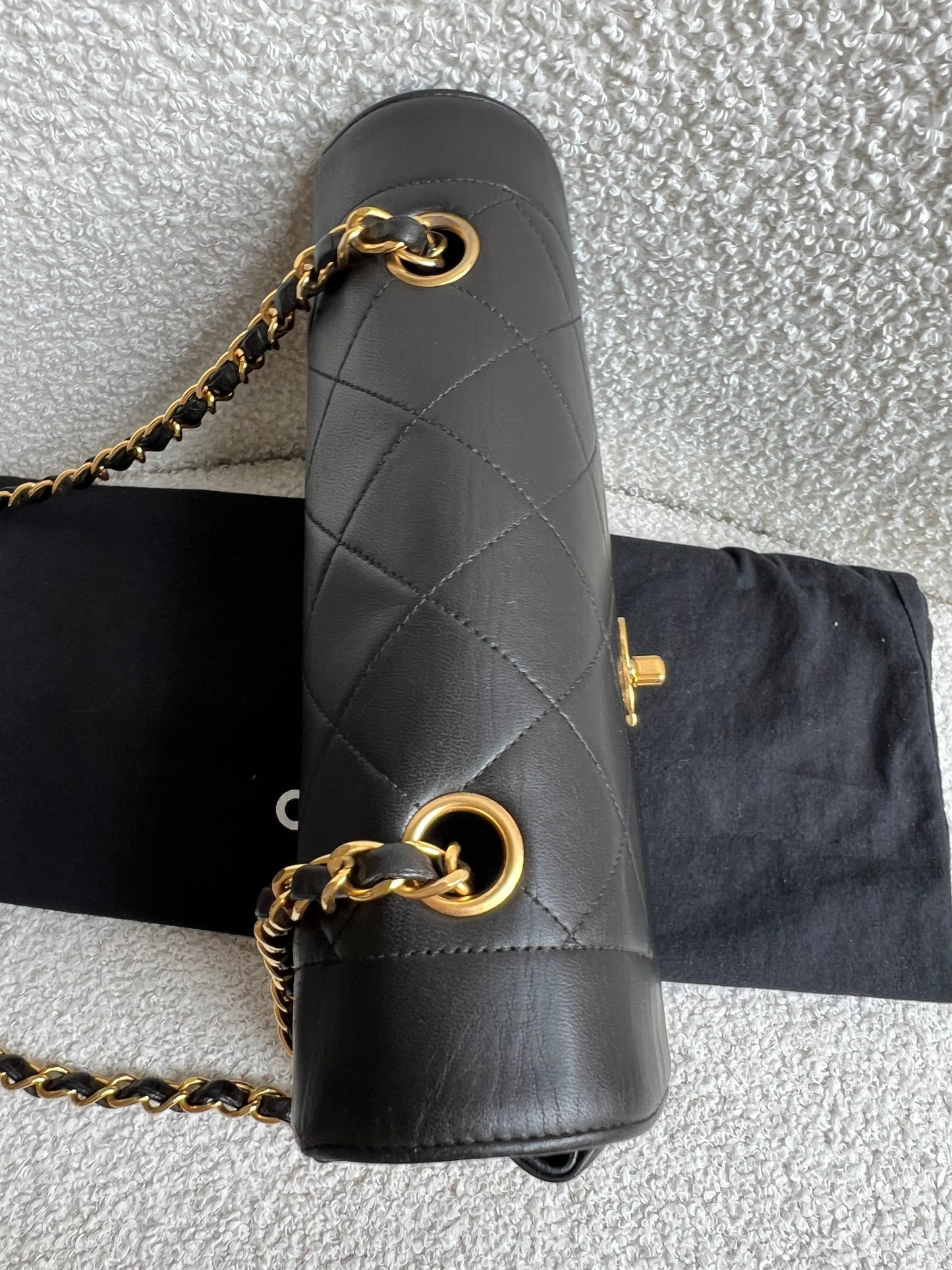 Chanel Vintage Diana Flap Bag in Black Lambskin with 24k Hardware