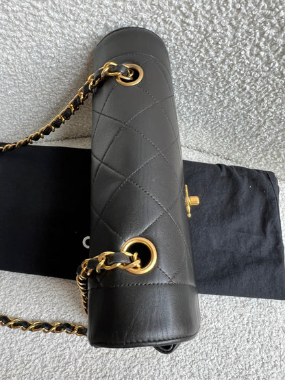 Chanel Vintage Diana Flap Bag in Black Lambskin with 24k Hardware