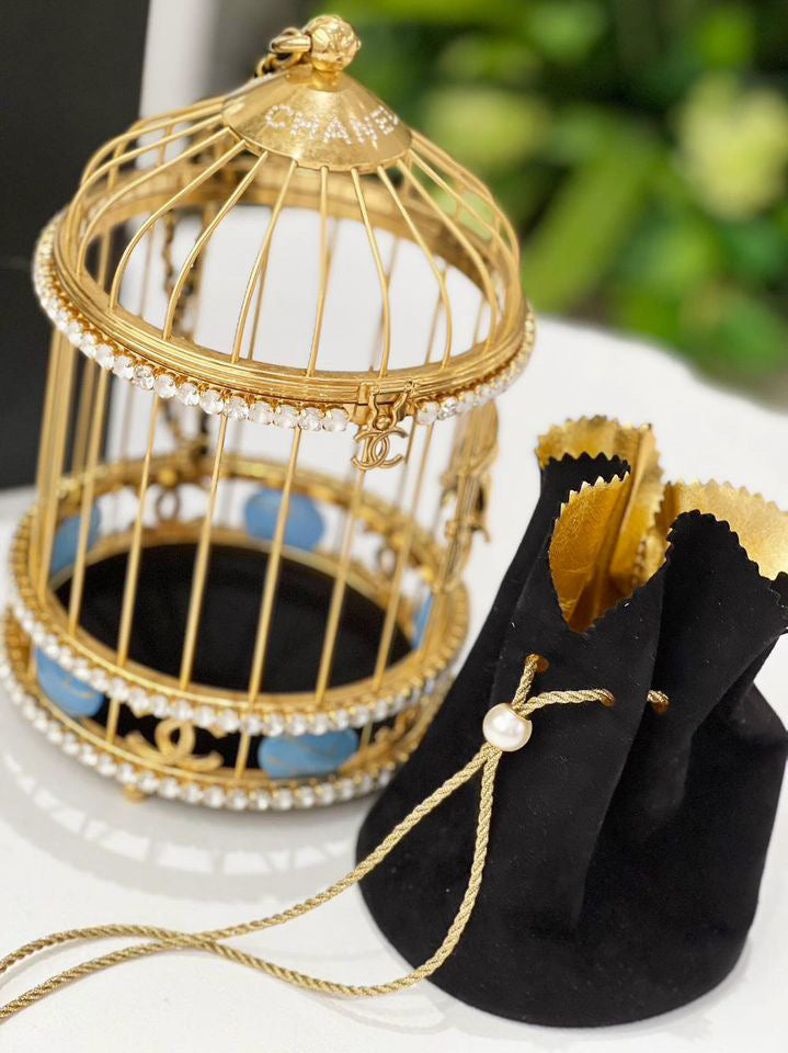 Chanel 20A Metal Crystal Enamel Cc Love Bird Cage Minaudiere Clutch Black Gold Multicolor