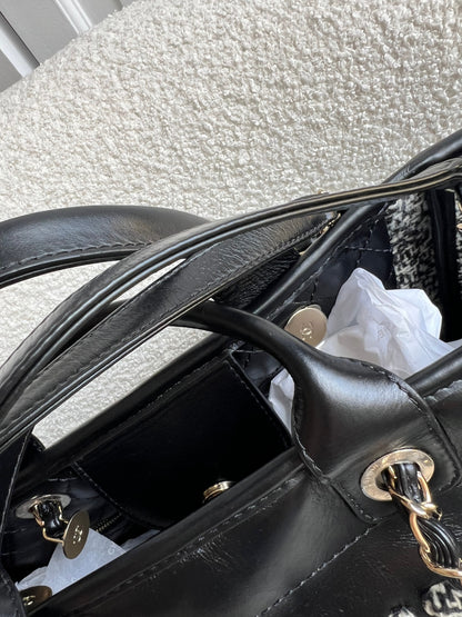 Chanel Deauville Tote in Black Glazed Calfskin and Monochrome Boucle Tweed (RRP £5800)