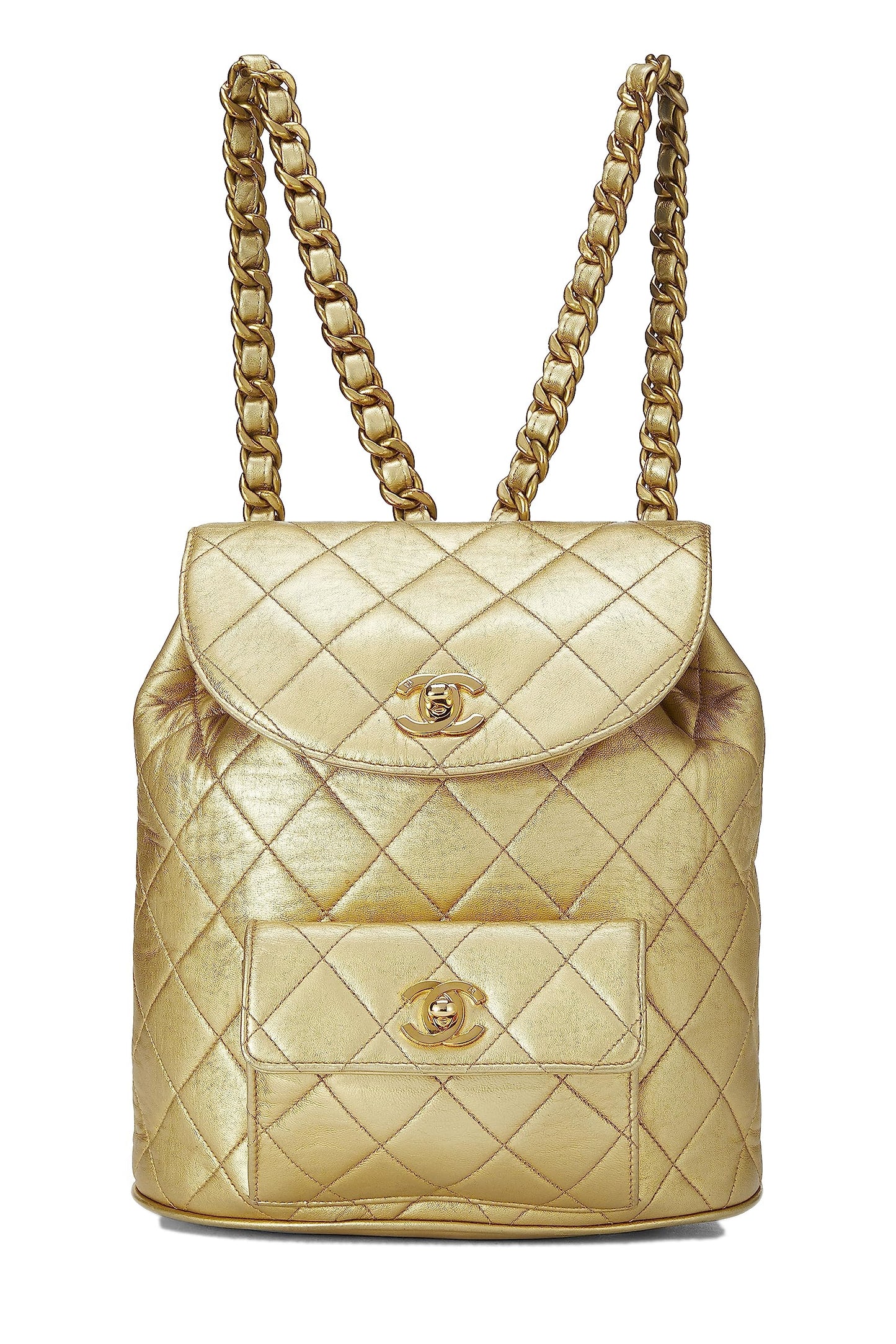 Chanel, Gold Metallic Lambskin Classic Backpack Mini, Gold